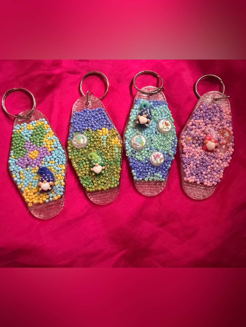 Handmade Beaded Keychain Gnome Set - Pastel Multicolor